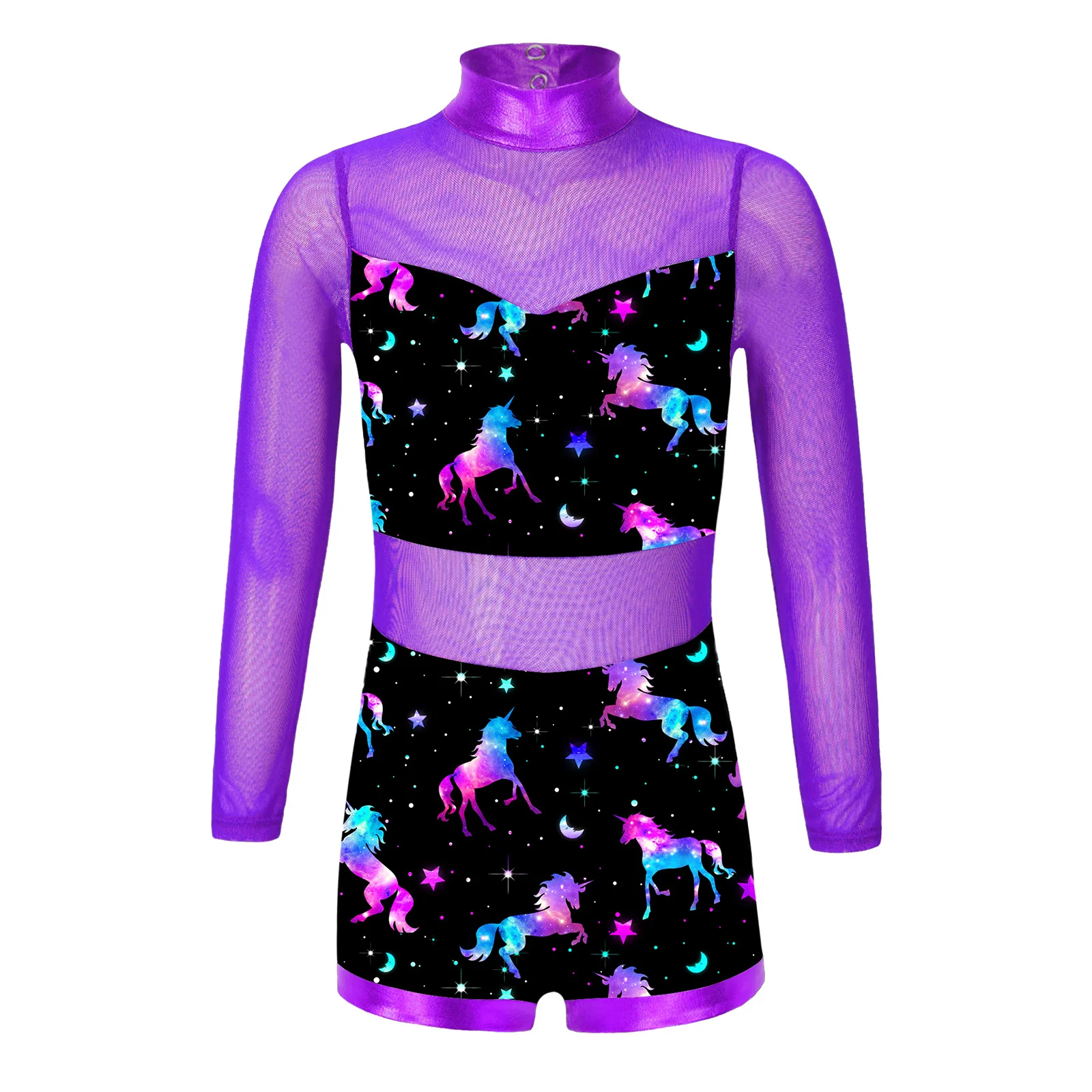 Toddler Girls Dance Leotard Costumes Gymnastics Dancewear Stage Performance See-through Sheer Mesh Long Sleeve Bodysuit Jumpsuit