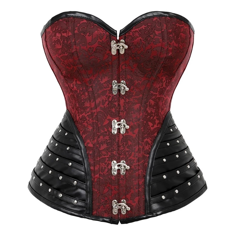 

Button Up Sexy Shaper Spiral Steel Boned Steampunk Goth Halter Leather Bustier Corset