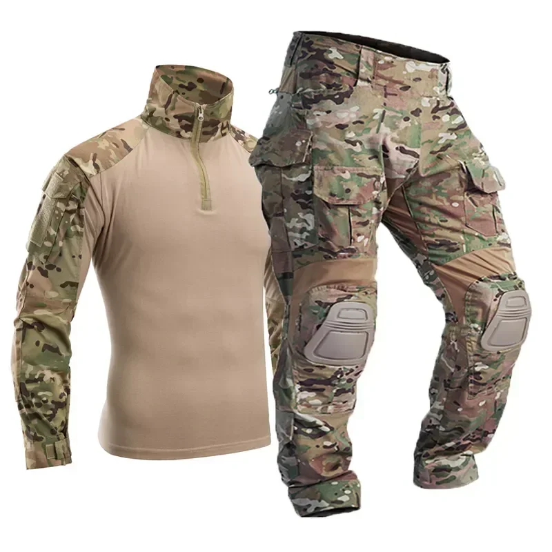 

Men Multicam G3 Tactical Trousers CP Camouflage Cargo Knee Pads Pants Work Clothing Uniform Shirts