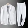 Spring Autumn Fashion Men Linen Two-piece Set Blazer Jacket + Pants Solid Slim Fit Casual Business Thin Clothing Breathable Suit 4
