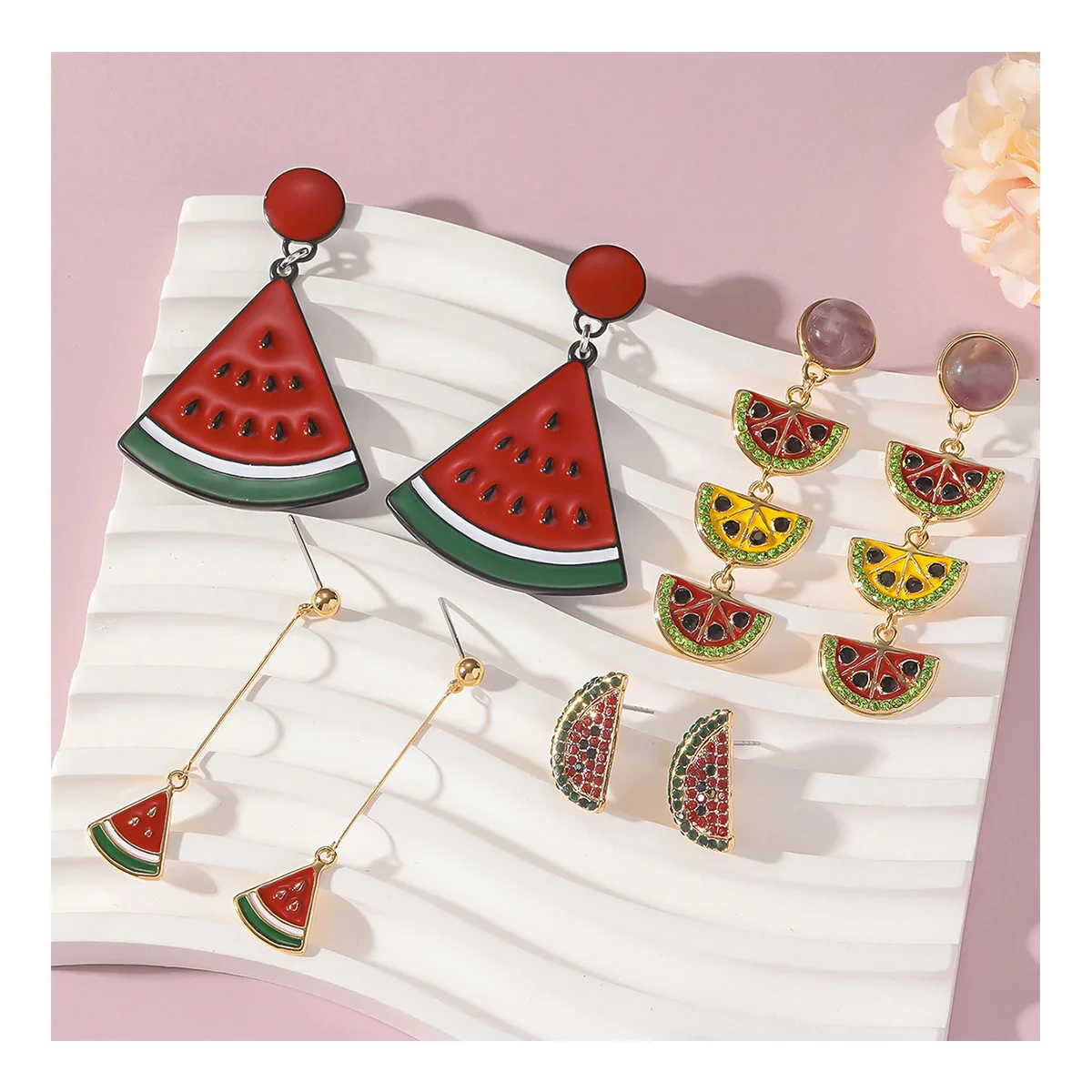 XOCARTIGE Bohemian Beaded Drop Earrings - Watermelon Fruit Dangle Earrings For Women, Summer & Beach Style