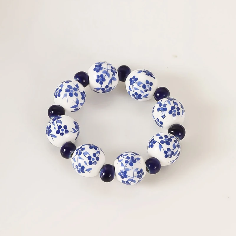 10PCS Ethnic Style Hand-Painted Blue White Beads Napkin Ring Home Table Decoration Napkin Buckle Hand Drawn Ring