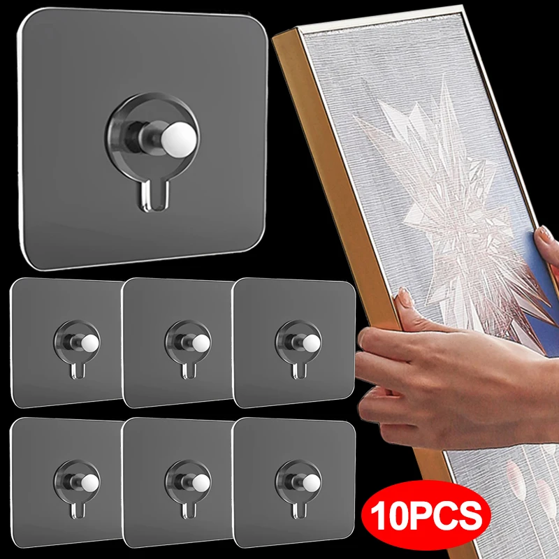 10 Pezzi Ganci Adesivi A Parete Poster Photo Frame Clock Hangers Punch Free Screw Hook Kitchen Bagno Organizer Holders