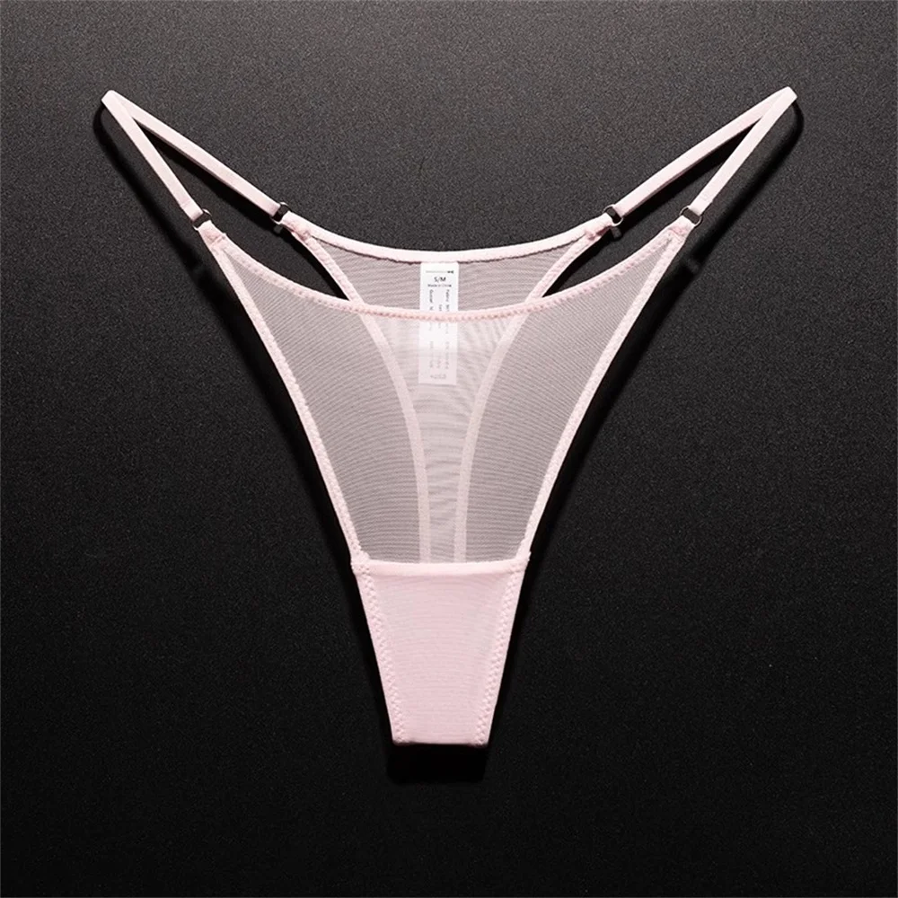 Strap Mesh Thong Woman Gauze Underwear Tiny Tangas Sexy Lingerie Translucent Thin Strings Soft T-back Underwear