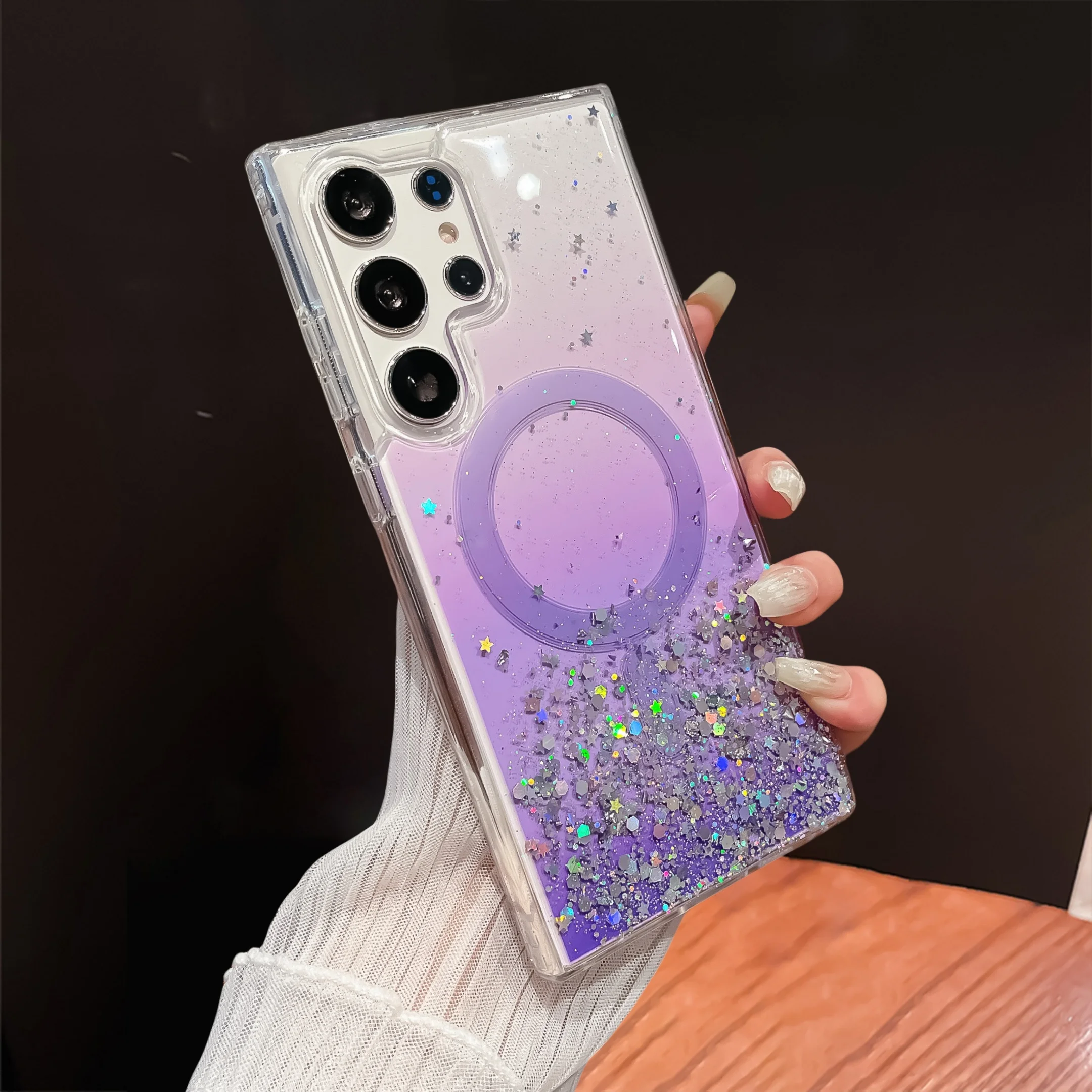Gradient Glitter Silicone Magnetic Shockproof Phone Case with Magsafe Compatibility