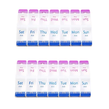 Travel Pill Organize 7 Day Push Button 14-Compartment Meds Box Container Holder for Medication Vitamin Supplement 1