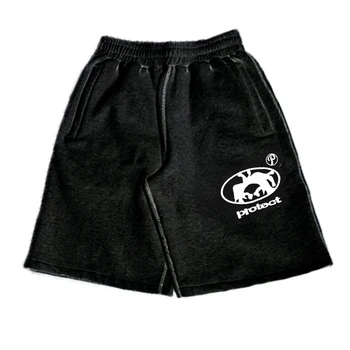 Y2K Men Casual Shorts Black Streetwear Vintage Elastic Waist Quick Dry Loose Fit Europe Viral Trend Summer Fashion Beach Bottoms 1