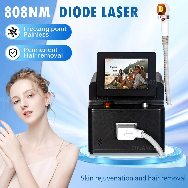 

Black 3-wavelength diode laser 755 808nm 1064 diode laser hair removal machine permanent hair removal