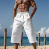 Summer Men's Casual Shorts Cotton Blended Long Elastic Waist Loose Pocket Drawstring 3/4 Length Shorts Daily Street Wear 1