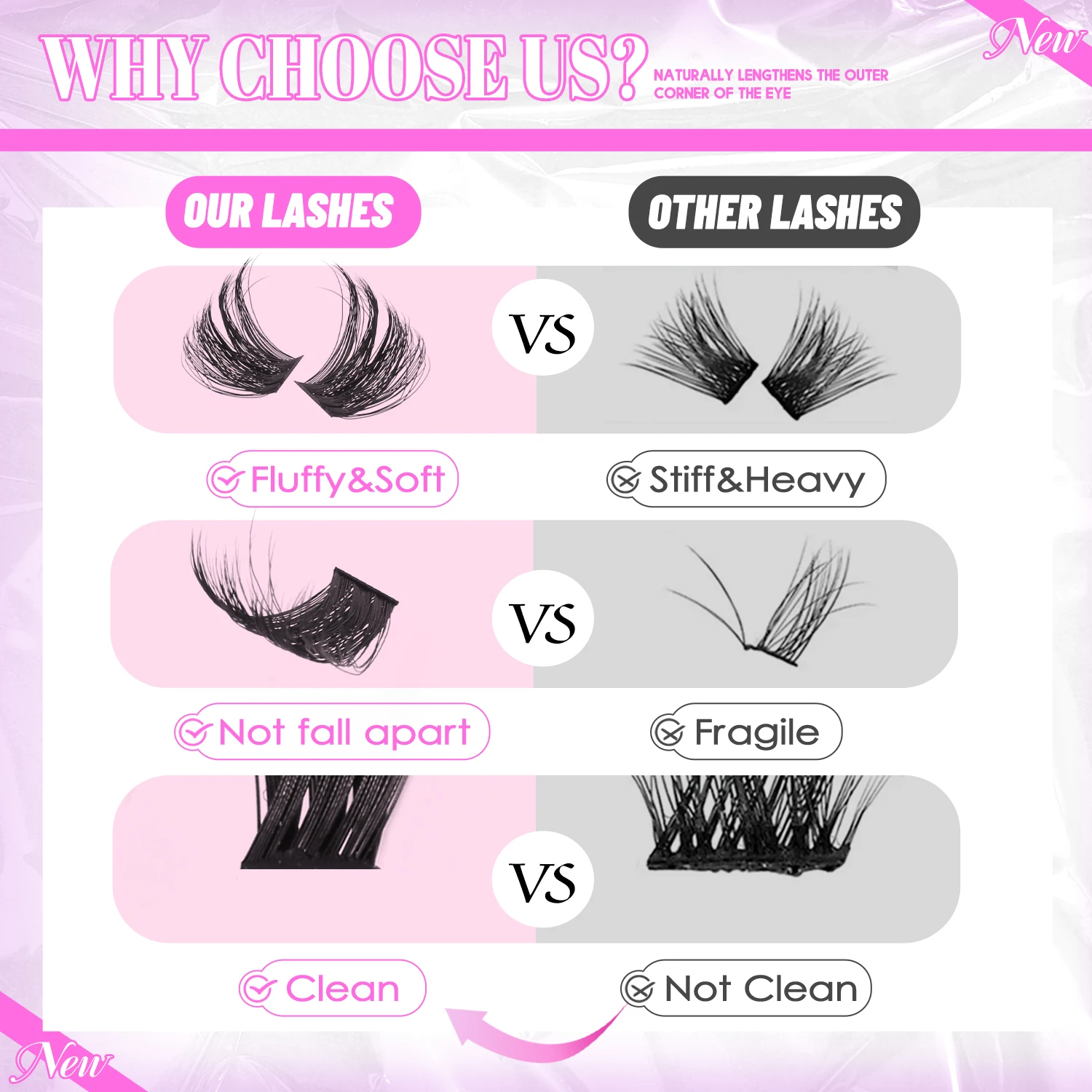 GROINNEYA Lashes Clusters Fluffy Volume Lash Clusters Bottom Lashes Wispy Eyelashes DIY Lash Extension Individual Lashes