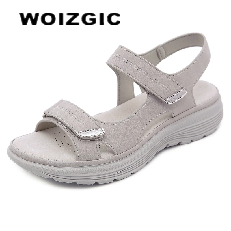Women PU Leather Sandals Shoes Platform Summer Beach Hook Loop Non Slip Plus Size 41 42