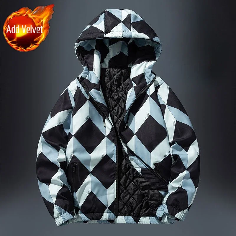 thumbnail image 1 of Parkas Abrigos Acolchados Masculinos Estampados Chaqueta de Plumón con Capucha para Hombre Acolchado Tendencia 2024 en Promoción Acolchado Invierno Exterior Nuevo y Corea Frío, 1 of 5