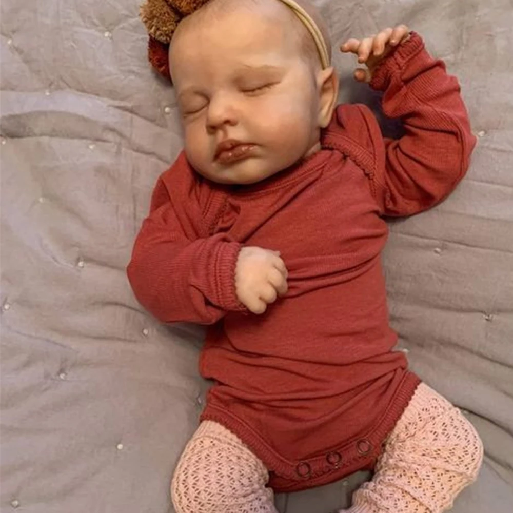 

48CM Already Finished Painted Bebe Reborn Doll loulou Newborn Sleeping Doll Soft Hand-Drawing Hair 3D Skin Tone Visible Veins