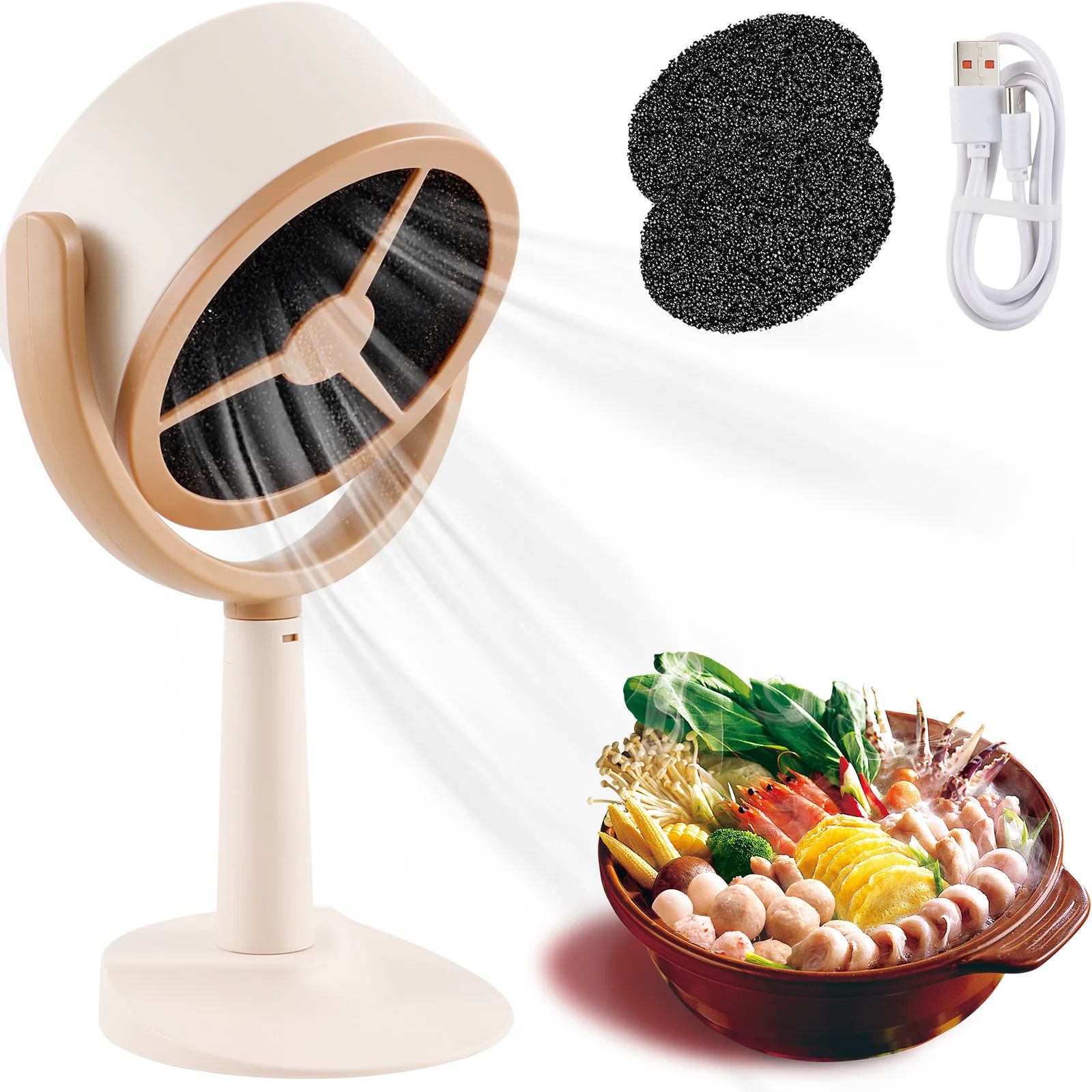 

Portable Range Hood with 2 Filter Sponge 2400Ah Rechargeable Desktop Range Hood Powerful Kitchen Portable Exhaust Fan Cordless