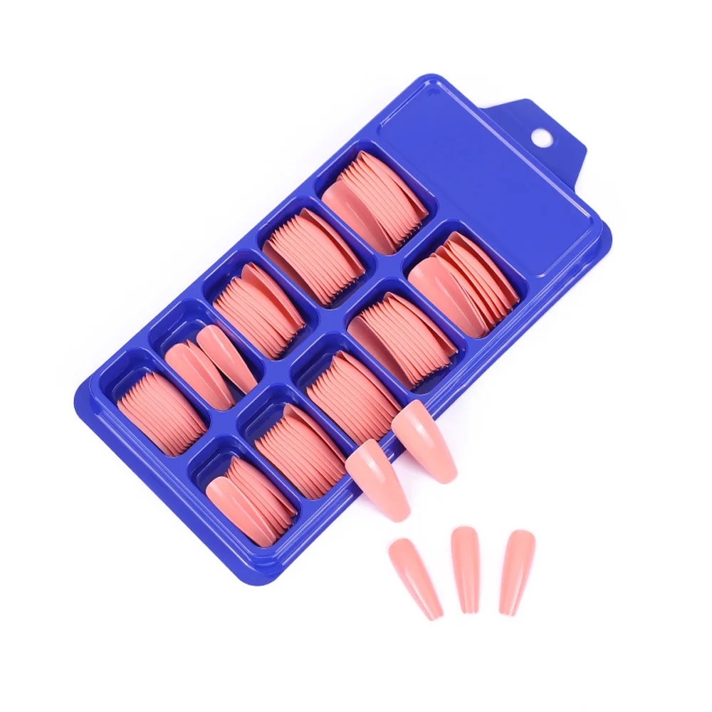 100pcs Nude Acrylic Extension Fake Nails Keen French Long Ballet False Nail DIY Nail Coffin Artifical Acrylic Tips Nail Art Tool