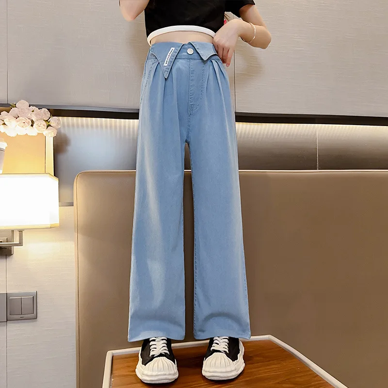 

Soft Comfrot Denim Pants for Girls Wide Leg Loose Jeans Teenage Girls Casual Pants Kids Elestic Waist Trousers 4 5 6 8 10 12 14