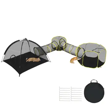 5-in-1 Portable Outdoor Cat Enclosure Play Tent with Tunnels & Houses for indoor for cats , Rabbits & Small Animals - Orange 1