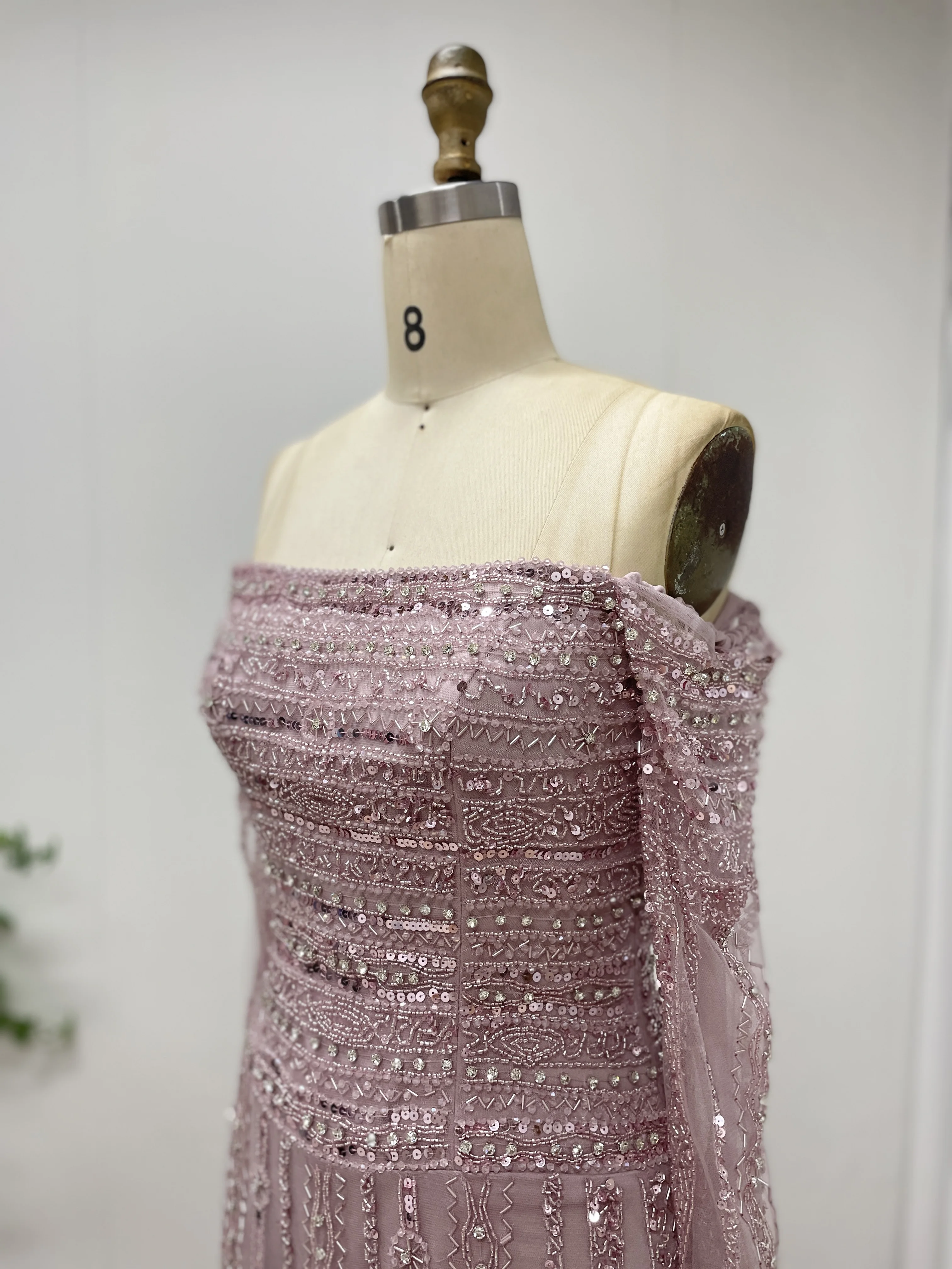 MYMB neues luxuriöses schulterfreies Meerjungfrau-Abendkleid mit Karamellperlen und langen Ärmeln, formell für Damen, Hochzeitskleid MB40385 – Detail 7