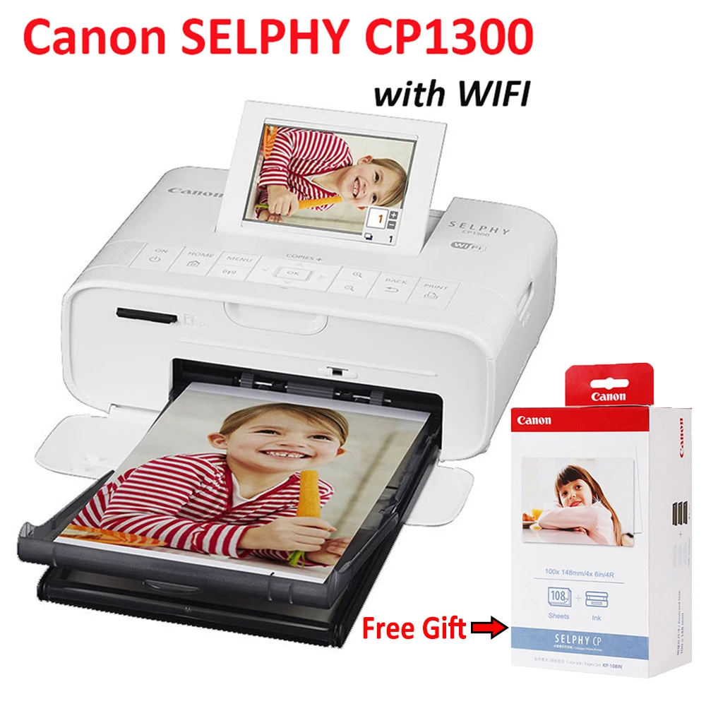 캐논 Selphy CP1300 무선 휴대용 와이파이 컴팩트 포토 프린터 1 박스 KP-108IN 인화지