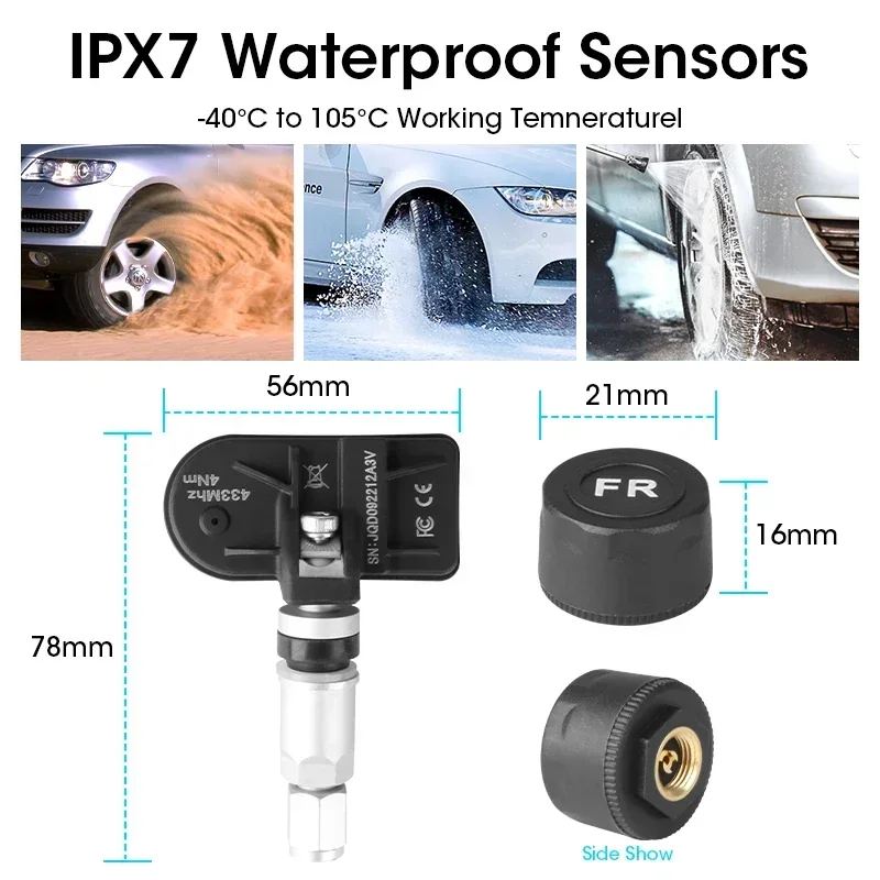 USB TPMS Car Tire Pressure Alarm Monitor Display System for Android Car Navigation Player Temperature Warning Sensors Tire Gauge