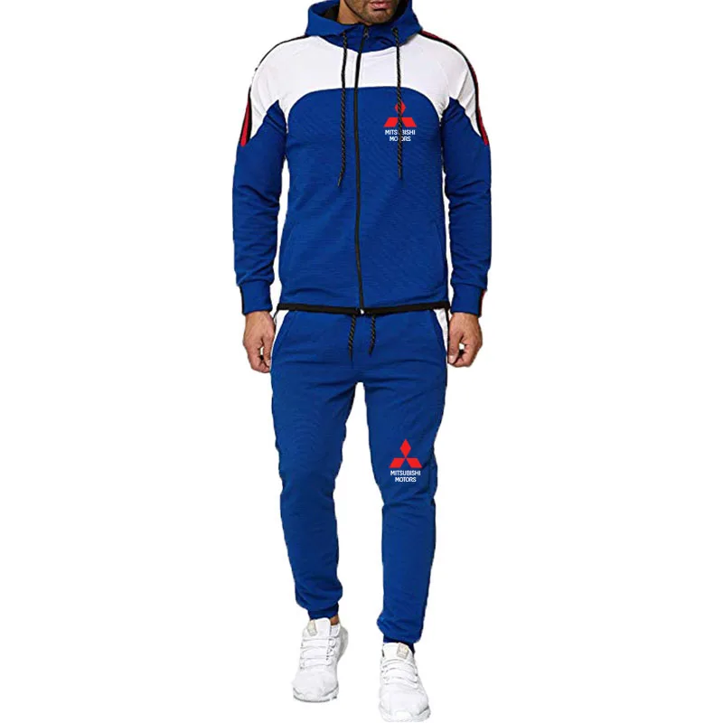 

Patchwork Contrast Men's Jacket suit（Hooded Jacket + Pants）Set Spring Autumn High quality branded men's hooded sweatshirt set