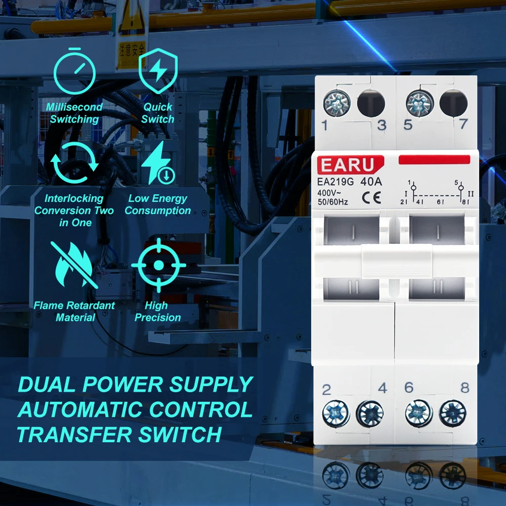 1P 2P 3P 4P 40A 63A MTS Dual Power Manual Transfer Interlock Circuit Breaker Din Rail Isolating Disconnect Switch circuit breaker transfer switch