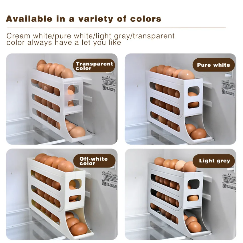 1pcs Plastic Refrigerator Egg Rack Holder Storage Box Egg Basket Container Organizer Rolldown Dispenser for Kitchen Tools