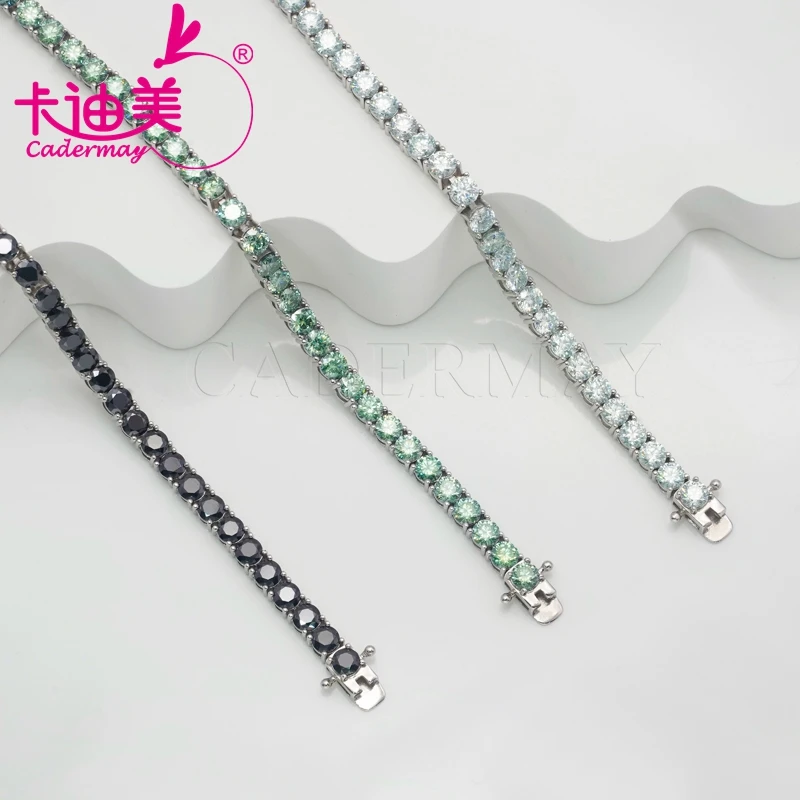 

CADERMAY S925 Silver 3mm 4mm Greenyellow Black Moissanite Bracelets Original Color GRA Tennits For Women Man New Fashion Jewelry