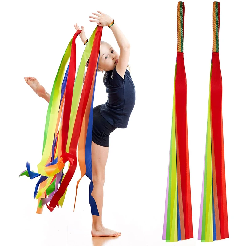 2Pcs Kids Dance Rhythmic Gymnastics Ribbon Rainbow Streamers Party Games For Children Kinder Spiele Speelgoed Meisjes 2pcs pirate sword for kids inflatable toys party games for children and aldults halloween cosplay juguetes divertidos y novedoso