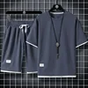 Casual Summer Sports Wear Loose-Fit Men's Suit Korean Trendy Short Sleeves T-shirt 2-Piece Set Lightweight Fashionable Streetwea