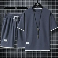 Casual Summer Sports Wear Loose-Fit Men's Suit Korean Trendy Short Sleeves T-shirt 2-Piece Set Lightweight Fashionable Streetwea