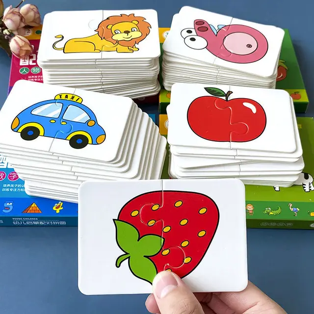 32Pcs Baby Puzzle Early Learning Educational Toy with Cartoon Animal Fruit Truck Graph Cards Cognitive Development for Children 2