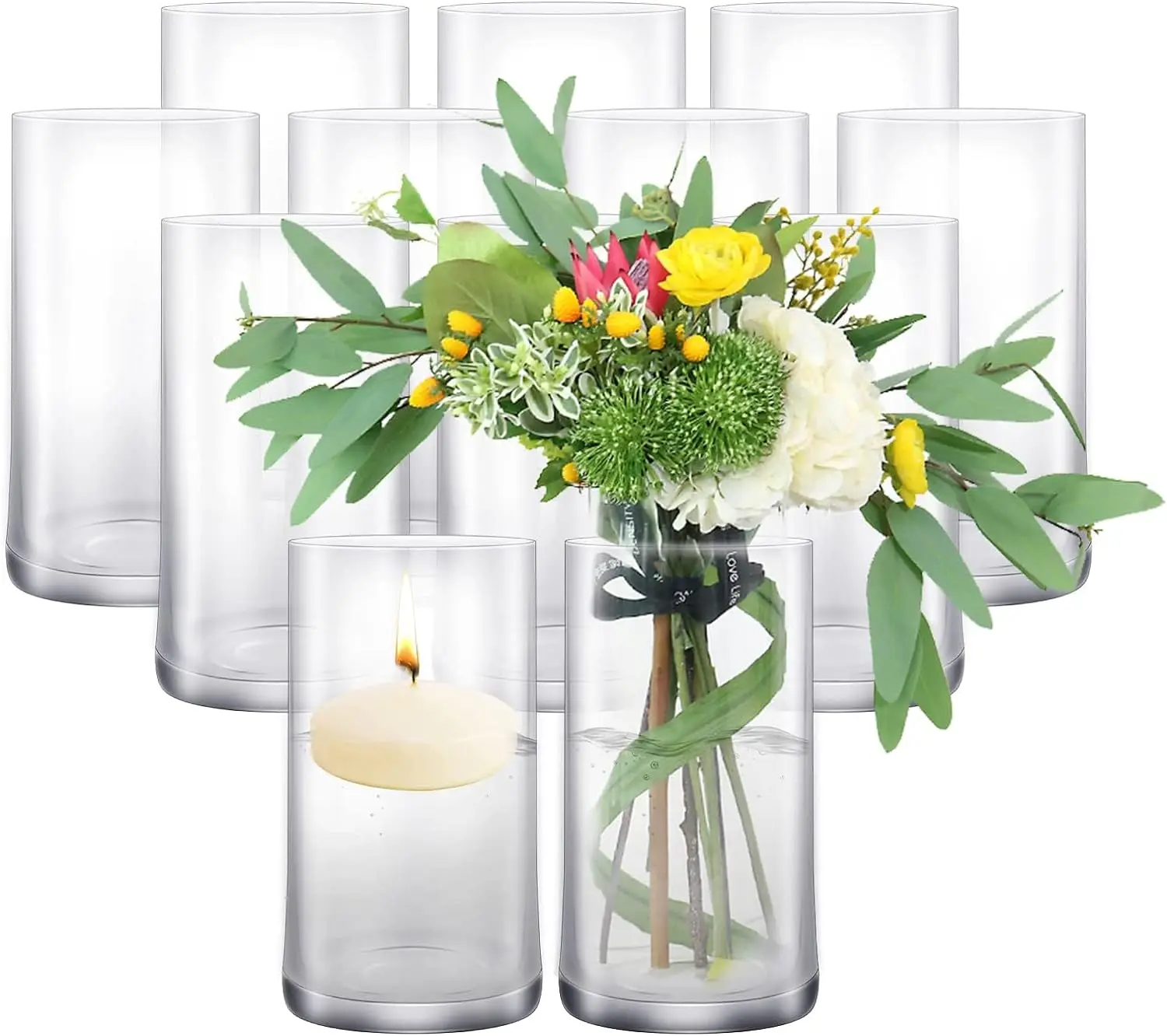 

12 Pack Glass Cylinder Vases 8 In Tall Clear Flower Vase Hurricane Floating Candle Holder for Table Centerpiece WeddingHomeDecor