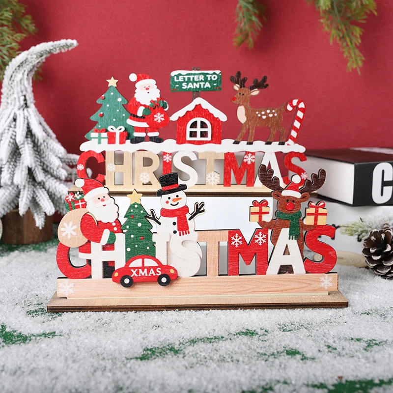 Christmas Table Decoration Wooden Christmas Table Centerpieces Xmas Snowman Santa Claus Gnome Sign For Holiday Party Supplies