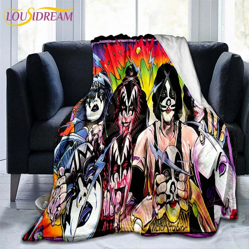 Kiss Rock Roll Night Flannel Picnic Blanket Kiss Rock Band Blanket