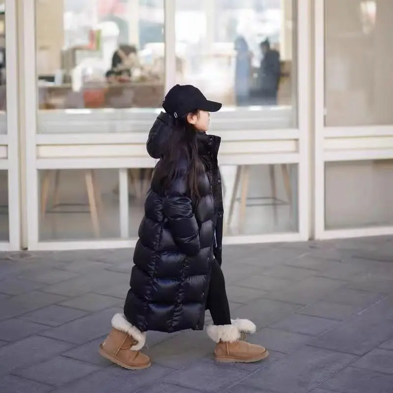 

Kids Girls Winter Down Jacket 2023 New Mid To Large Children's Clothing No Wash Shiny Surface Super Long And Thick Coat Trendy