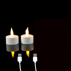 Set of Yellow Flameless LED Candle Lights with USB Charging - Decorative Rechargeable Tea Lights for Weddings and Christmas (2 pieces)