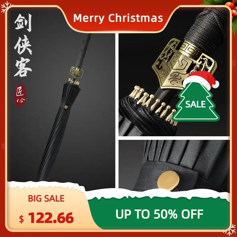 

Chinese Oriental Mysterious Sword Handle Umbrella, Sabre Handle, Warrior Umbrella, 24 Bone Long Handle, Sunny Men's Gifts