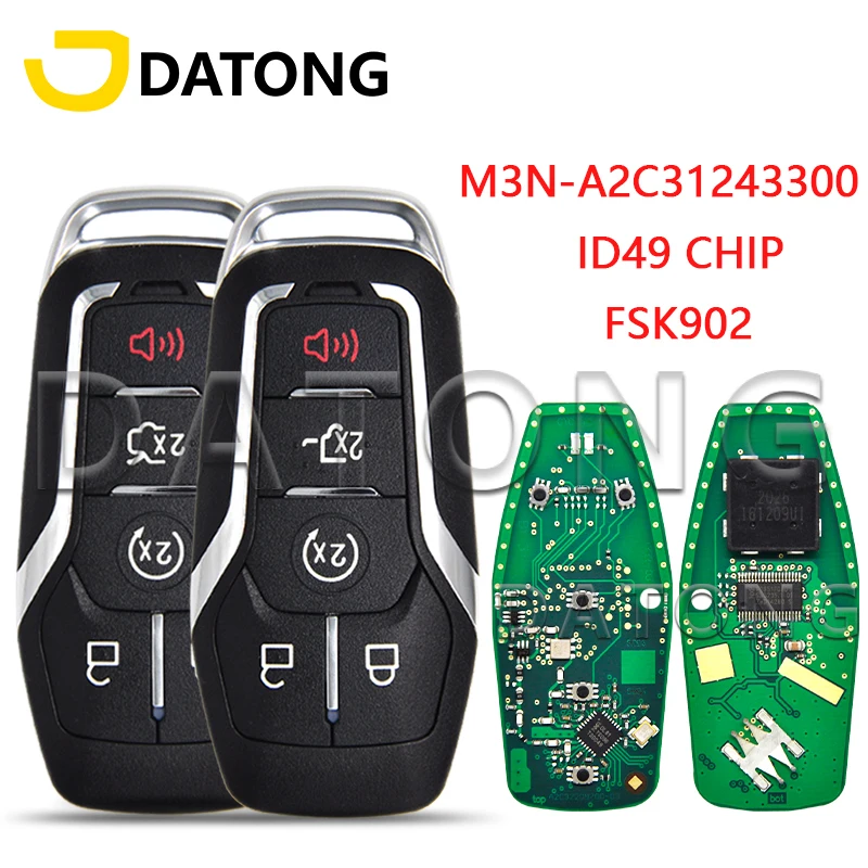 Datong World Car Remote Key For Ford Fusion Explorer Edge Mustang 2013-2017 FCC:M3N-A2C31243300 902MHz ID49 Promixity Smart Card he xiang car remote key for ford edge fusion ecosport explorer ranger escape 2017 2021 m3n a2c93142300 id49 315mhz keyless card