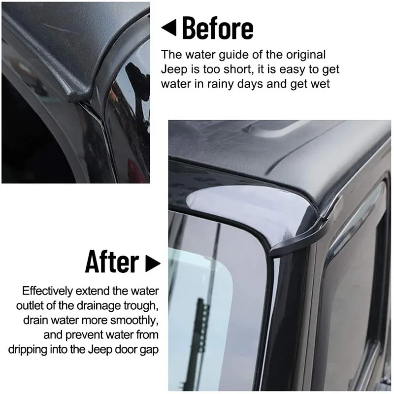 2 Pcs Car Rain Gutter Extensions for Jeep Wrangler