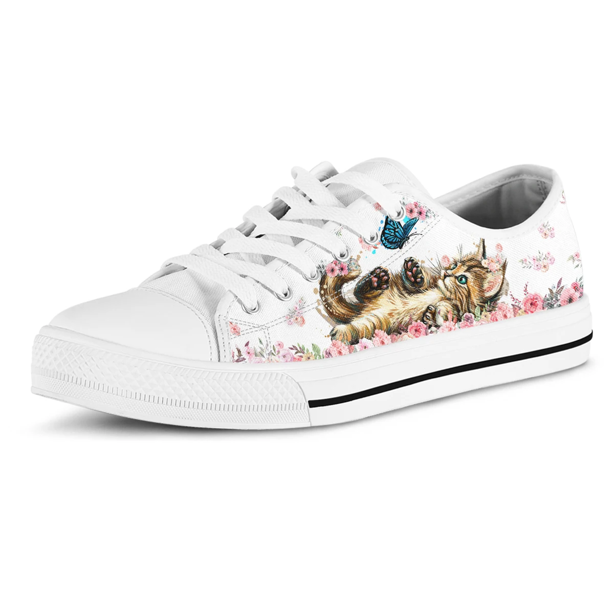Canvas Sneakers Women Fashion Cute Cat Prints Low-top Women Single Shoes Candy Color Flats Female Canvas Shoes