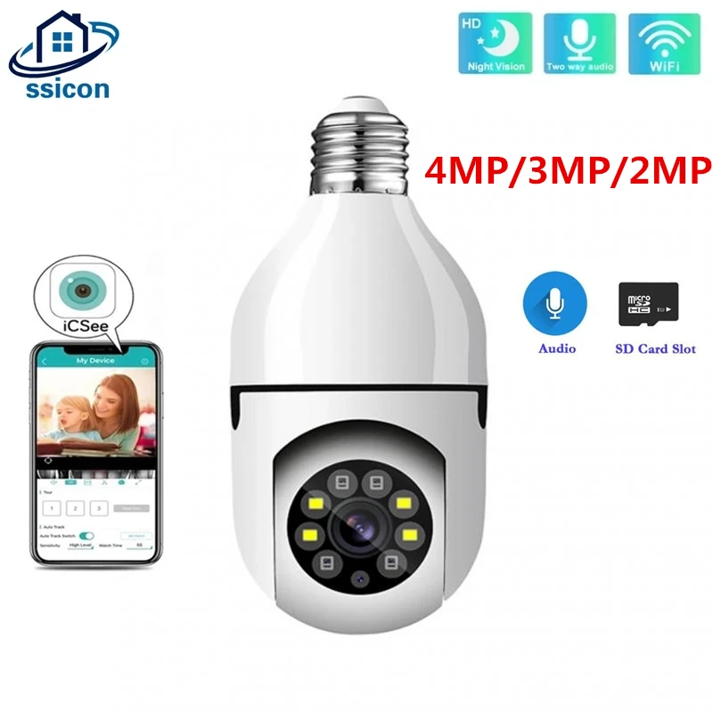 4MP ICSee Smart Home WIFI Camera Bulb Lamp Two Ways AUDIO Security Protection Wireless MINI Camera Indoor