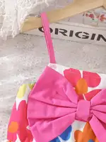 Combinaison d'été pour fille avec grand nœud et imprimé floral - style vacances mignon, tendance, idéale pour les déplacements quotidiens 4