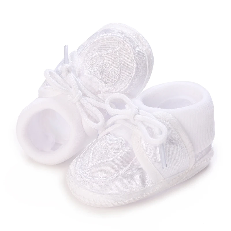 Baby Baptism Shoes 0-3 Months Comfortable Breathable Bed Shoes Soft Sole Baby Princess Girl White First Step