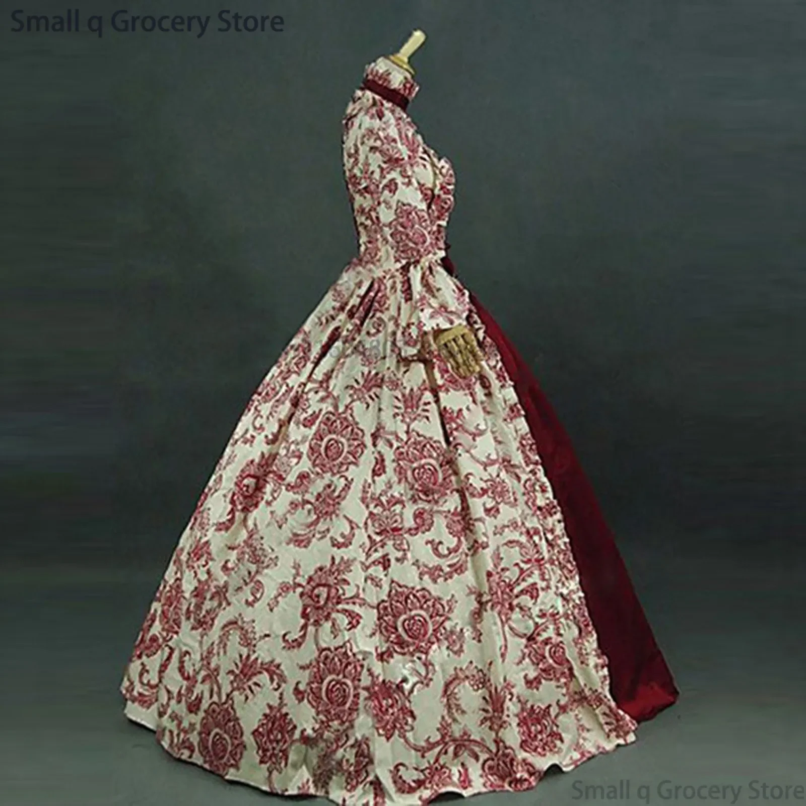Women Lace-Up Medieval Dress Ruffles Bow Vintage Victorian Carnival Maxi Dress Patchwork Floral Female Fairy Long Dress 2