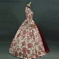 Women Lace-Up Medieval Dress Ruffles Bow Vintage Victorian Carnival Maxi Dress Patchwork Floral Female Fairy Long Dress 2