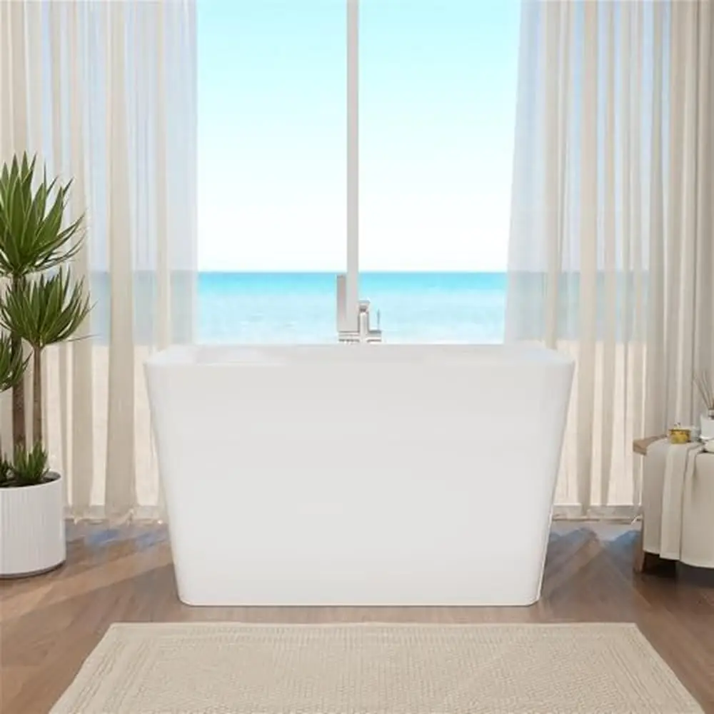 Lucite Acrylic Freestanding Bathtub 47" with Seat Design Japanese Soaking Tub Chrome Drain Slotted Overflow Easy Installation & 3