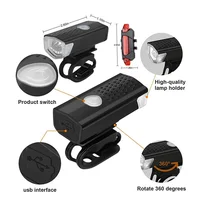 Ensemble de feux de vélo, phare arrière de vélo, Rechargeable par USB, ensemble de feux avant et arrière pour vtt, lampe de poche pour cyclisme, accessoires de vélo 4