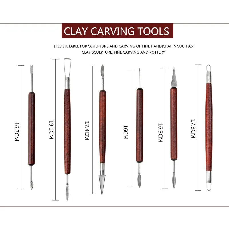 Pottery Tools Red Wood Double-Ended Wire Knife Clay Repair Clay Sculpture Carving Tool Set 6pcs/set