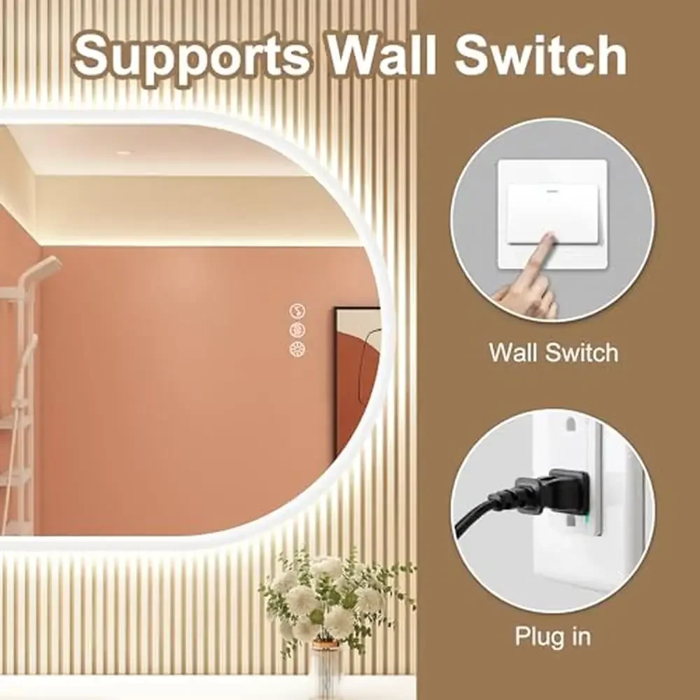 LED Bluetooth Speaker Bathroom Mirror Anti-Fog 3 Color Temperature Dimmable IP65 Wall Mount Mirror